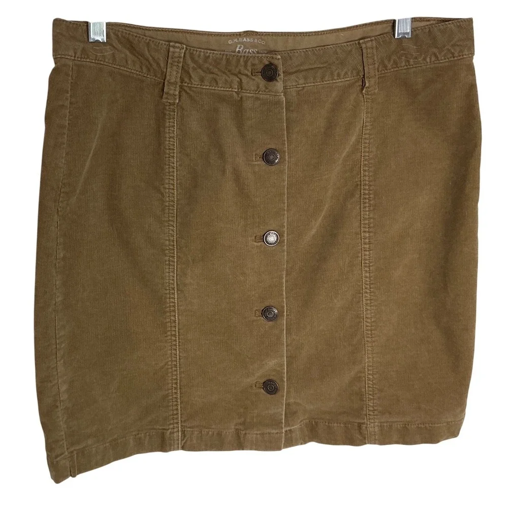 G.H. Bass & Co. Tan Brown Corduroy Button‎ Front Mini Skirt Size 10 Vintage